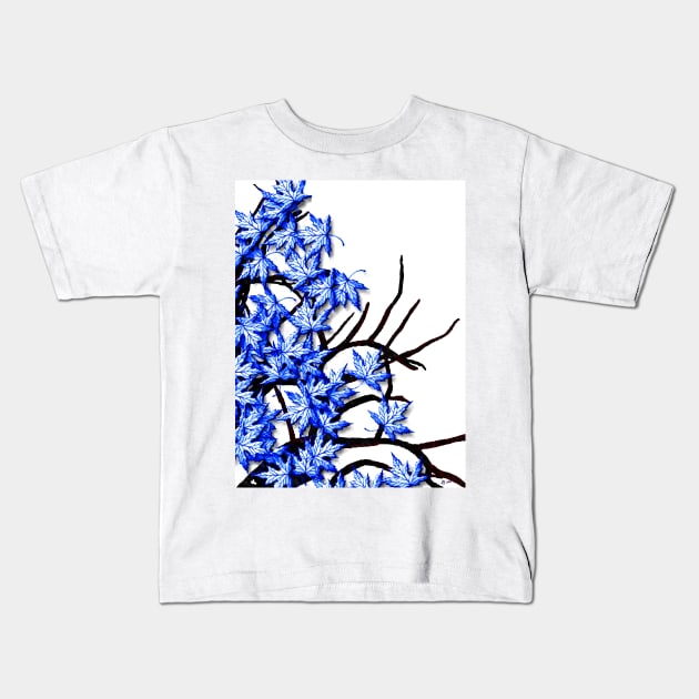 Maple Leaves Blue Kids T-Shirt by danieljanda